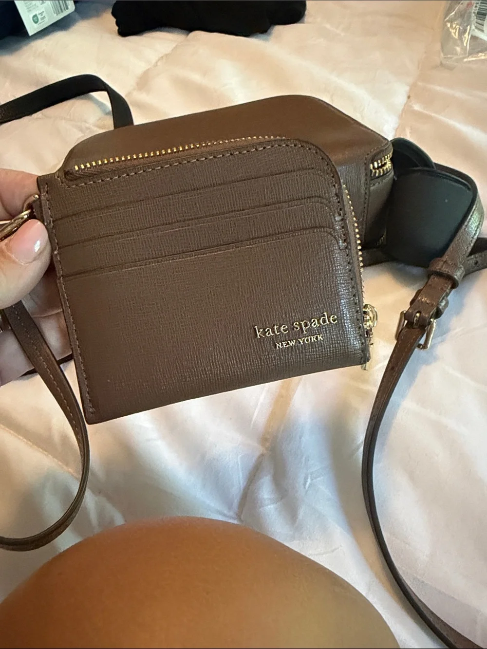kate spade brown leather crossbody with card wallet